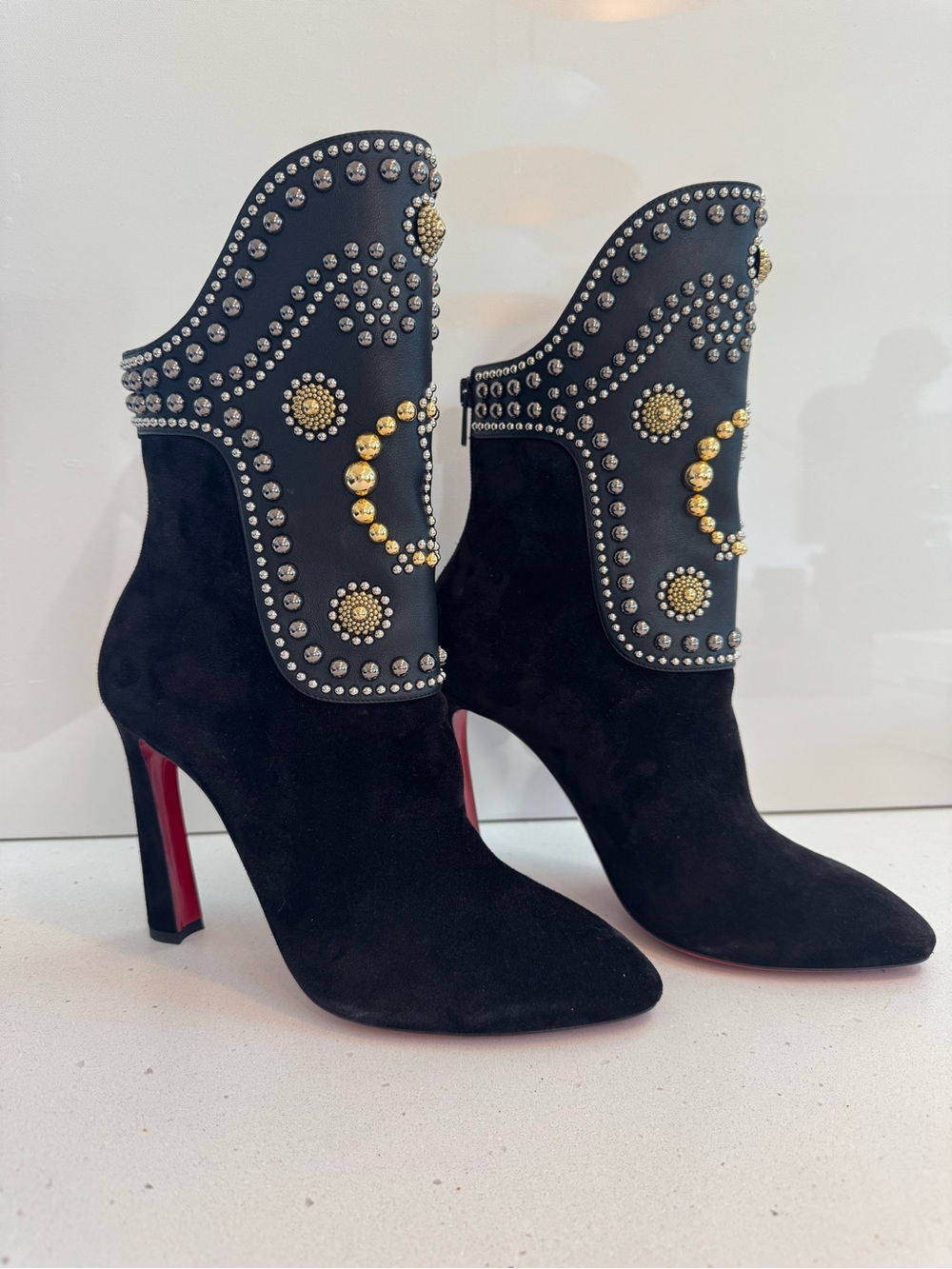Christian Louboutin Alix Bootic 100 Black Studded Suede High-Heel Booties 41